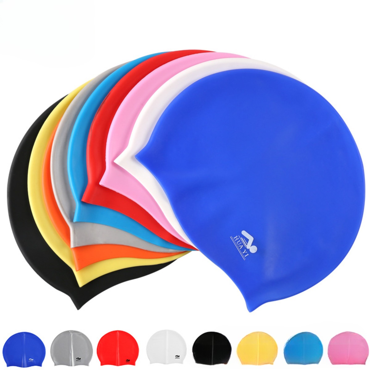 Swim Hat Silicone - ซิลิโคนยืดหยุ่นหมวกว่ายน้ําหมวกว่ายน้ํากันน้ําสําหรับผู้ชายผู้หญิงผู้ใหญ่ผมยาวสระว่ายน้ําหมวกป้องกันหูอุปกรณ์ว่ายน้ํา