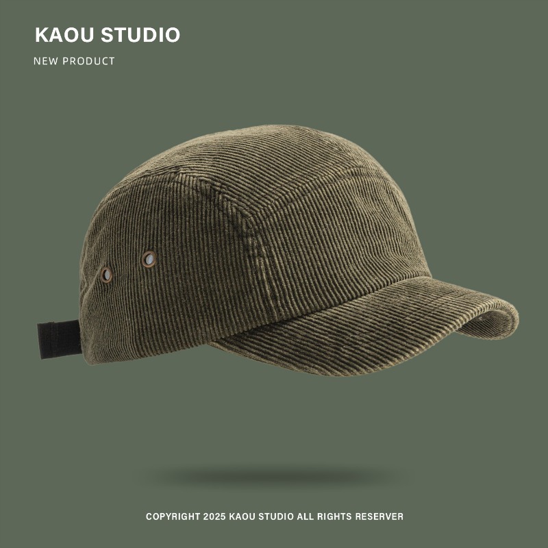 Corduroy Cap 5 Panel - หมวกเบสบอลทรงห้าแฉกผ้าลูกฟูกสีพื้นสไตล์เรโทรญี่ปุ่น สำหรับฤดูใบไม้ร่วงและฤดูหนาว เหมาะสำหรับผู้ชายและผู้หญิง ให้ความอบอุ่น สวมใส่สบาย ปรับขนาดได้